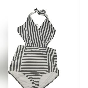 COCOSHIP Black and White Striped Swimsuit SZ 10